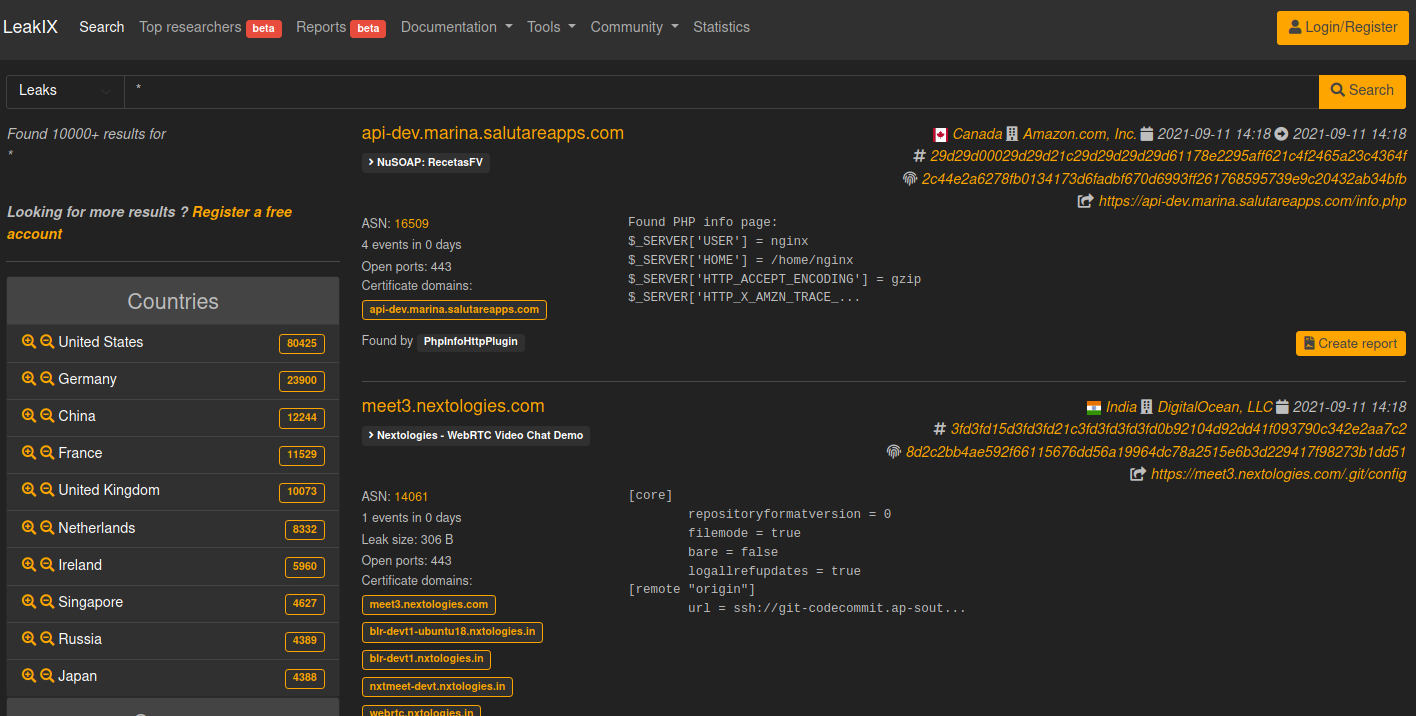 LeakIX reports
